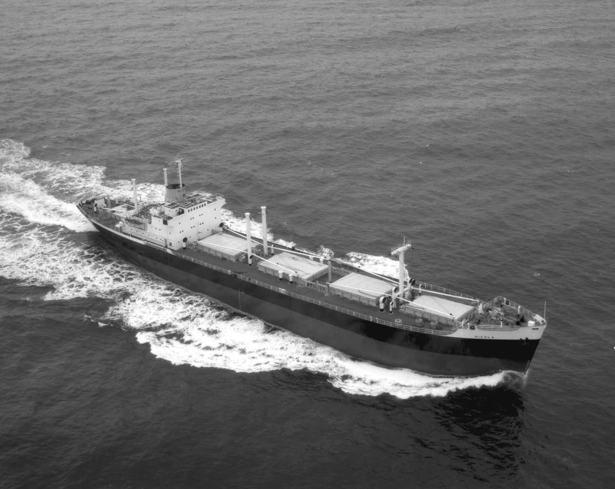 Widok z lotu ptaka na prawą burtę Nicola, pierwszy SD14, podczas prób morskich, 20 lutego 1968 (zdjęcie bw) autorstwa Unbekannt Unbekannt
