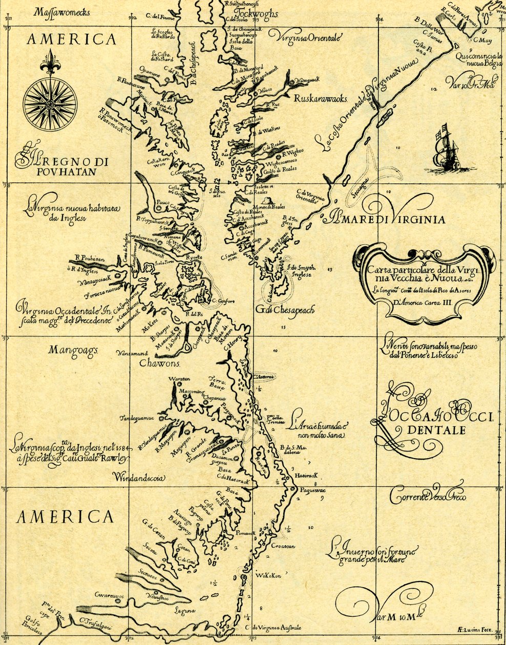 Mapa Starej i Nowej Wirginii, 1646-47 autorstwa Unknown