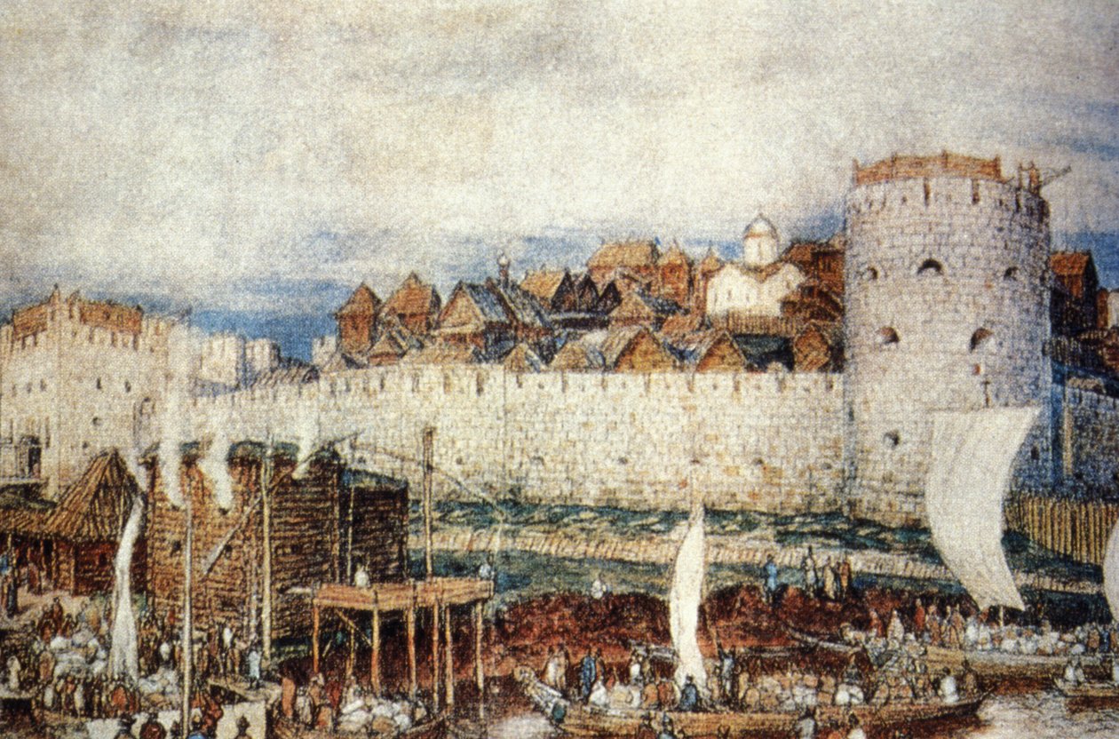 Moskiewski Kemlin w XIV wieku, w czasach Dymitra Donskoja, obraz Apollinari Vasnetsov. autorstwa Unknown