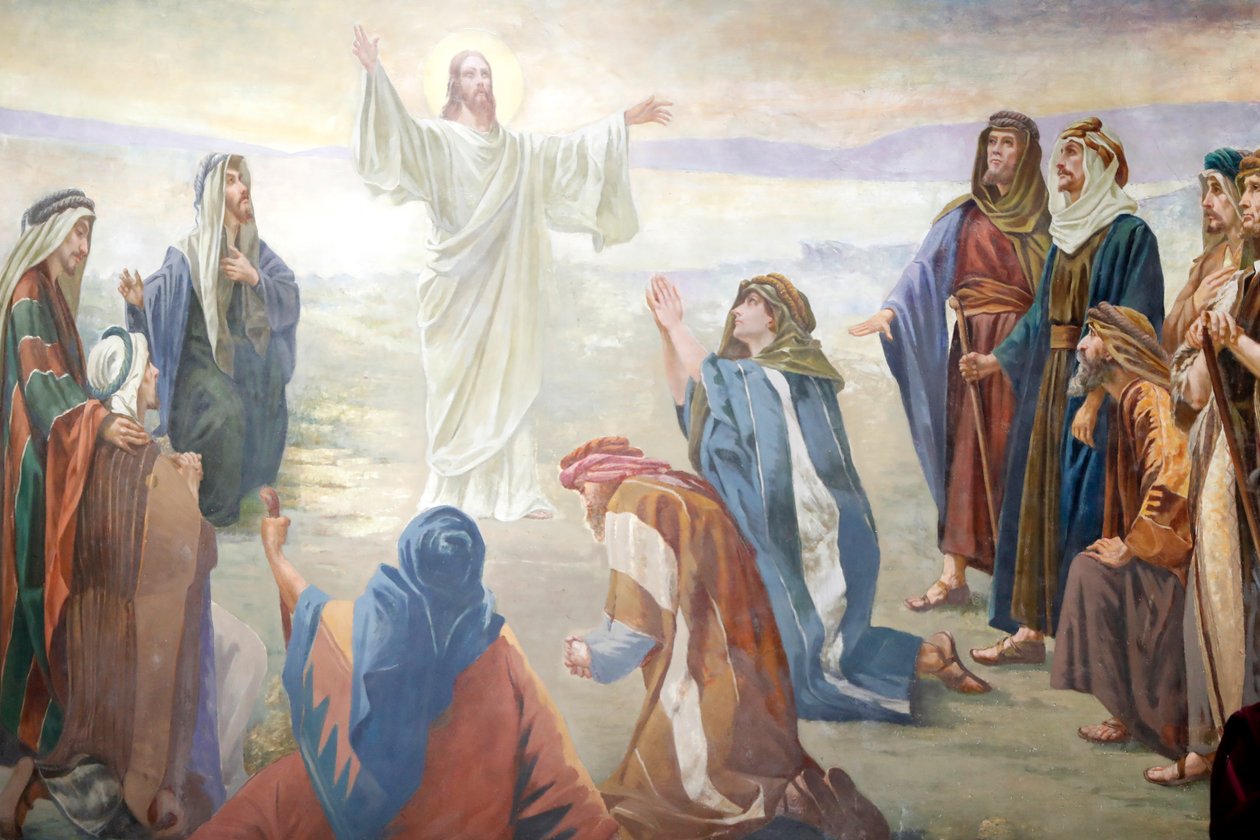 Kościół Saint-Grat, Malarstwo, Jezus: Kazanie na Górze, Valgrisenche, Włochy autorstwa Unknown
