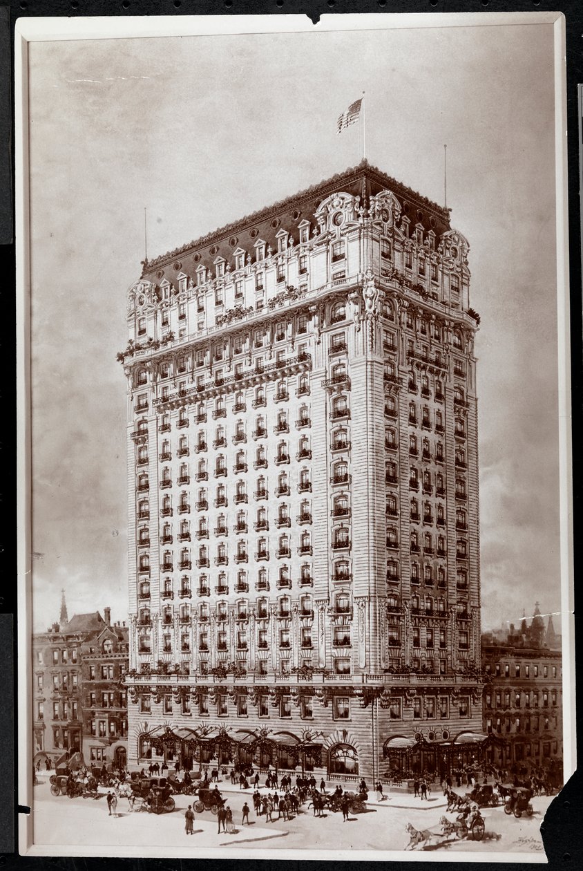 Fotografia rysunku hotelu St. Regis, południowo-wschodniego narożnika 5th Avenue i 55th Street, Nowy Jork, autorstwa Hughsona Fredericka Hawleya (1850-1936), 1902 (srebrny odbitka żelatynowa) autorstwa Byron Company