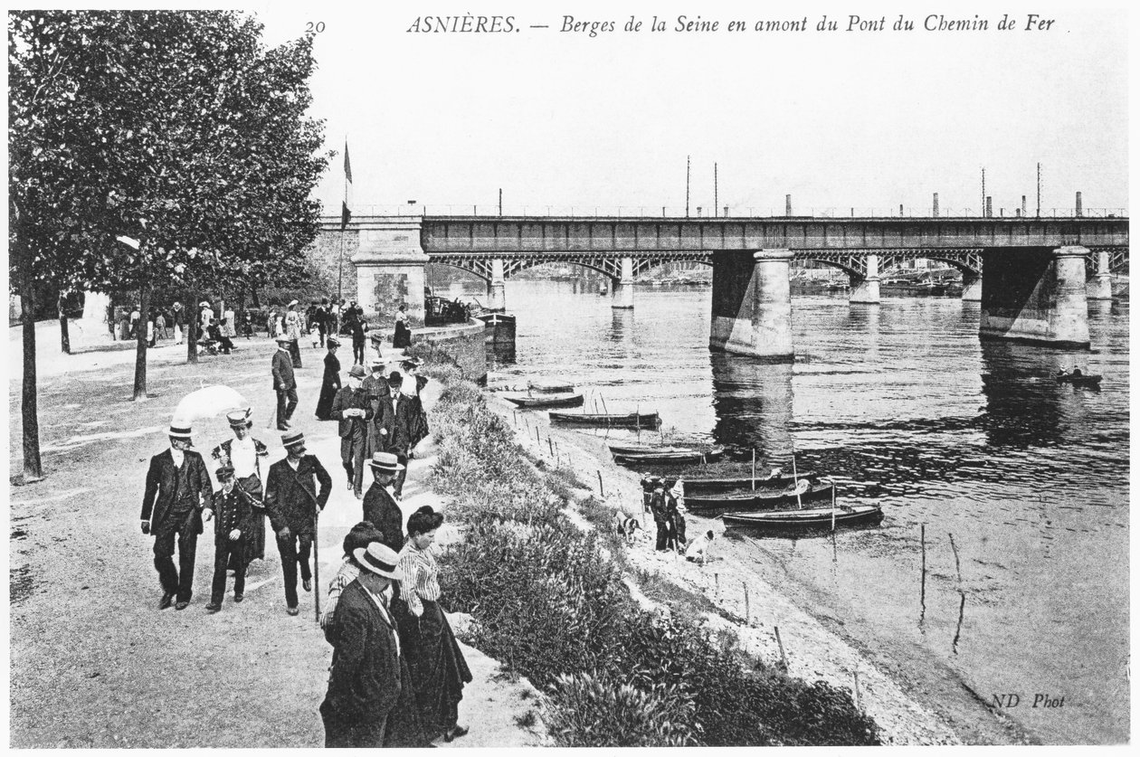Asnieres, brzegi Sekwany i most kolejowy, ok. 1900 autorstwa French Photographer