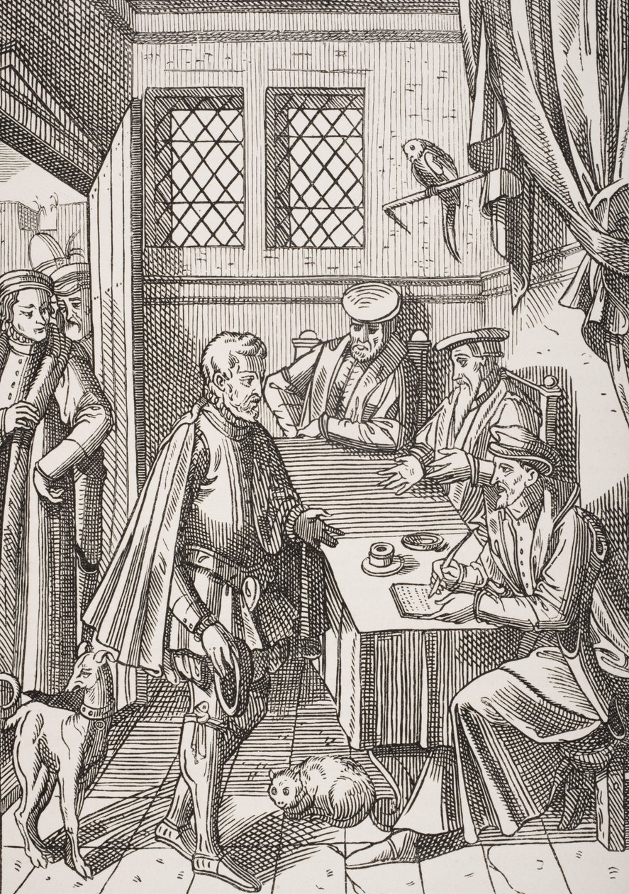 Bailliage czyli Trybunał Komornika Królewskiego, faksymile drzeworytu w „Praxis Rerum Civilium” Josse Damhoudere (1507–81) z „Le Moyen Age et La Renaissance” Paula Lacroix (1806–84) wyd. autorstwa French School