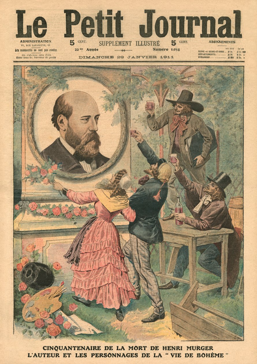 Pięćdziesiąta rocznica śmierci Henri Murgera, autora i bohaterów „La Vie de Boheme”, ilustracja z „Le Petit Journal”, dodatek illustre, 29 stycznia 1911 autorstwa French School