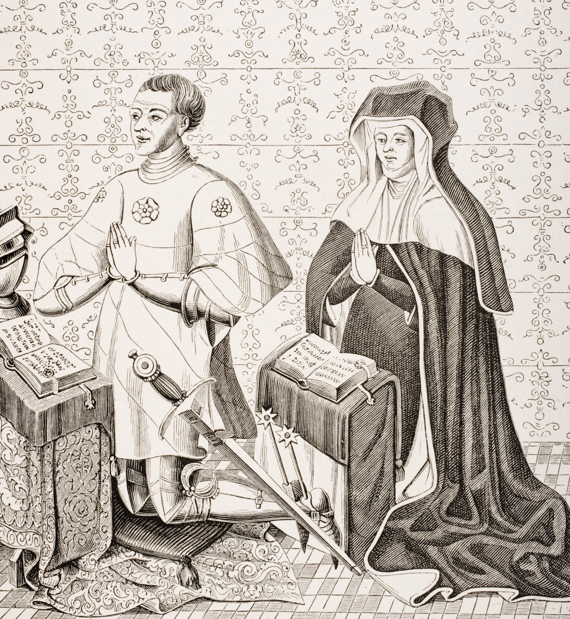 Jean Jouvenel des Ursins i jego żona, Michelle de Vitry, po fragmencie obrazu niegdyś w kaplicy Ursins, z „Le Moyen Age et La Renaissance” Paula Lacroix (1806-84) opublikowanego w 1847 roku (li autorstwa French School