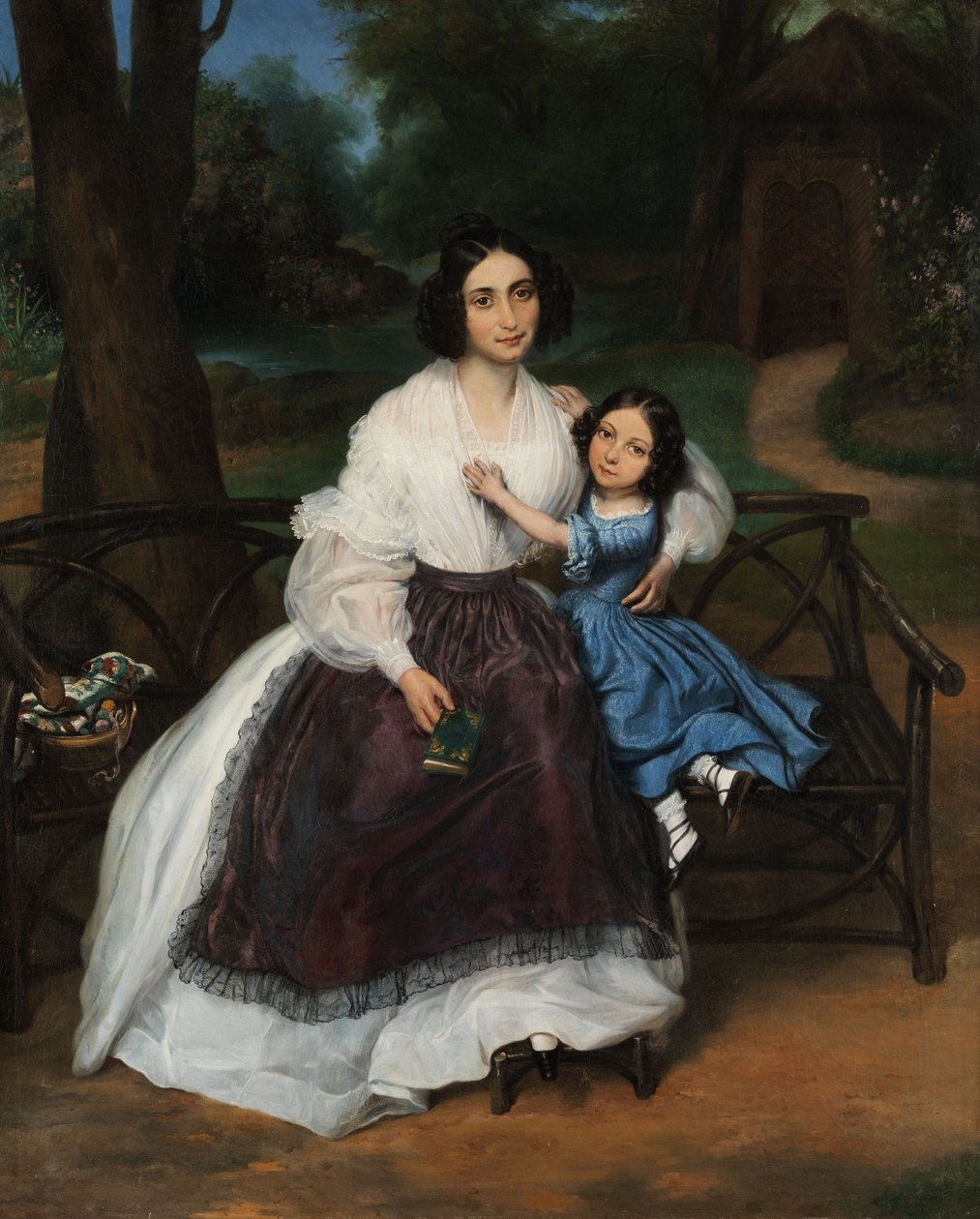 Biedermeierowski portret młodej kobiety z córką. autorstwa Unknown