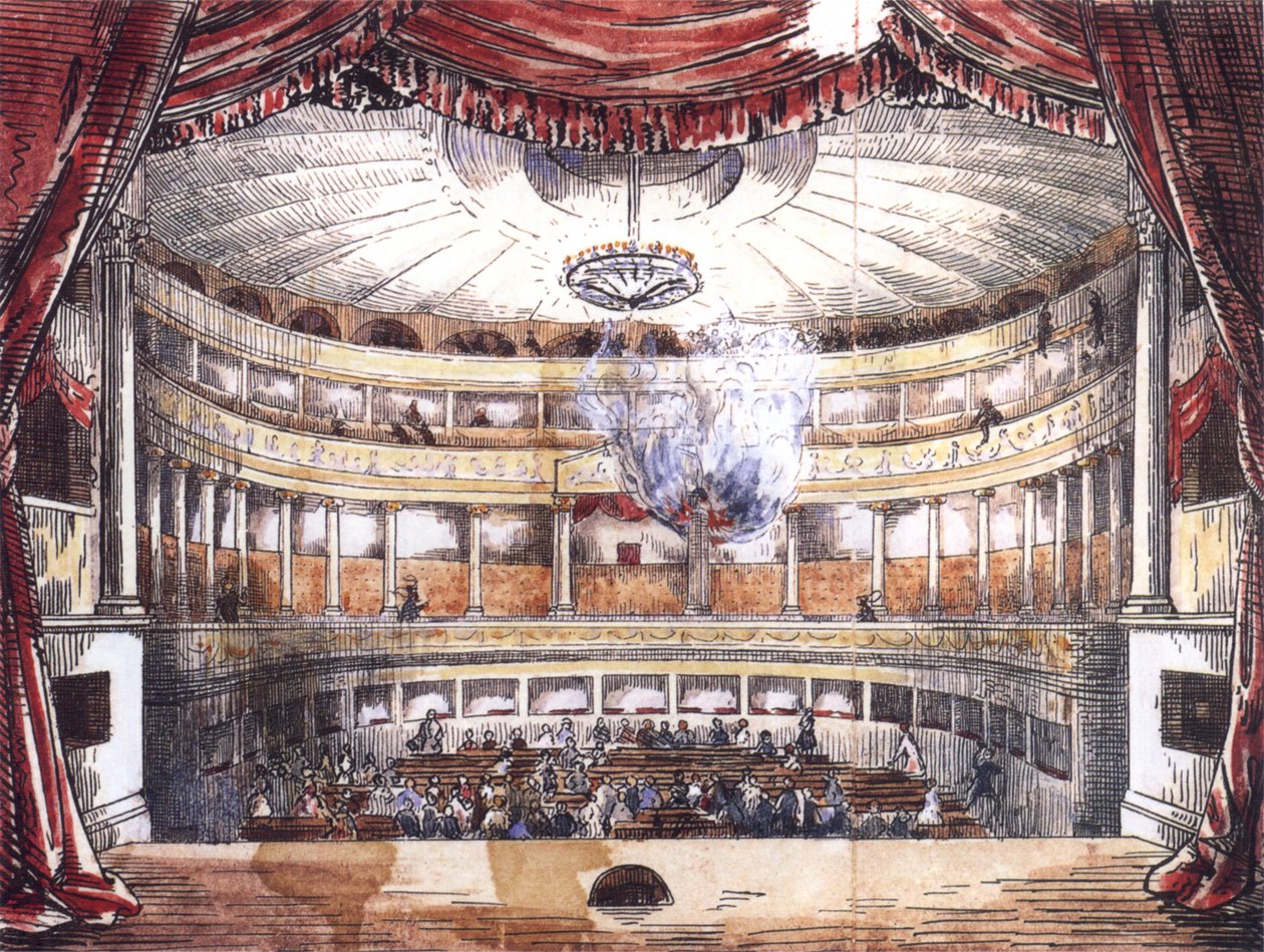 Pożar w teatrze dworskim w Karlsruhe 28 lutego 1847 r. autorstwa Unknown