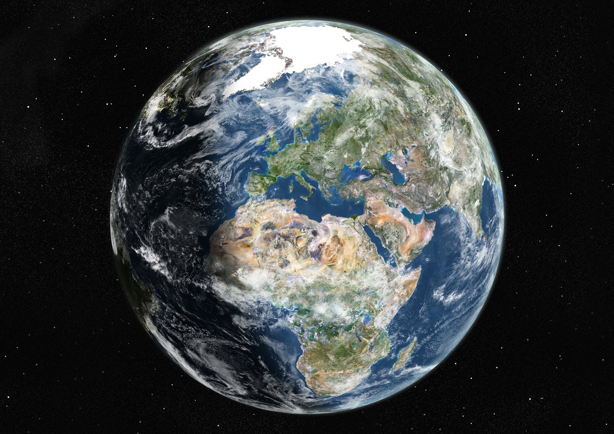 Kula ziemska skupiona na Europie i Afryce, obraz satelitarny True Color autorstwa Unknown