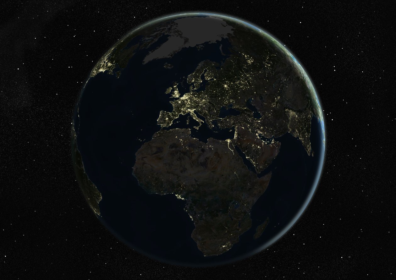 Kula ziemska skupiona na Europie i Afryce, obraz satelitarny True Color autorstwa Unknown