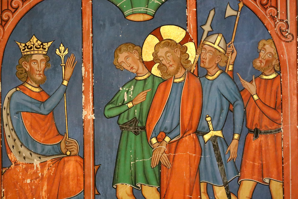 Kościół protestancki Saint-Pierre-le-Jeune, Męki Chrystusa, Jezus jest potępiony przez Sanhedryn, Fresco, Strasburg we Francji. autorstwa Unknown