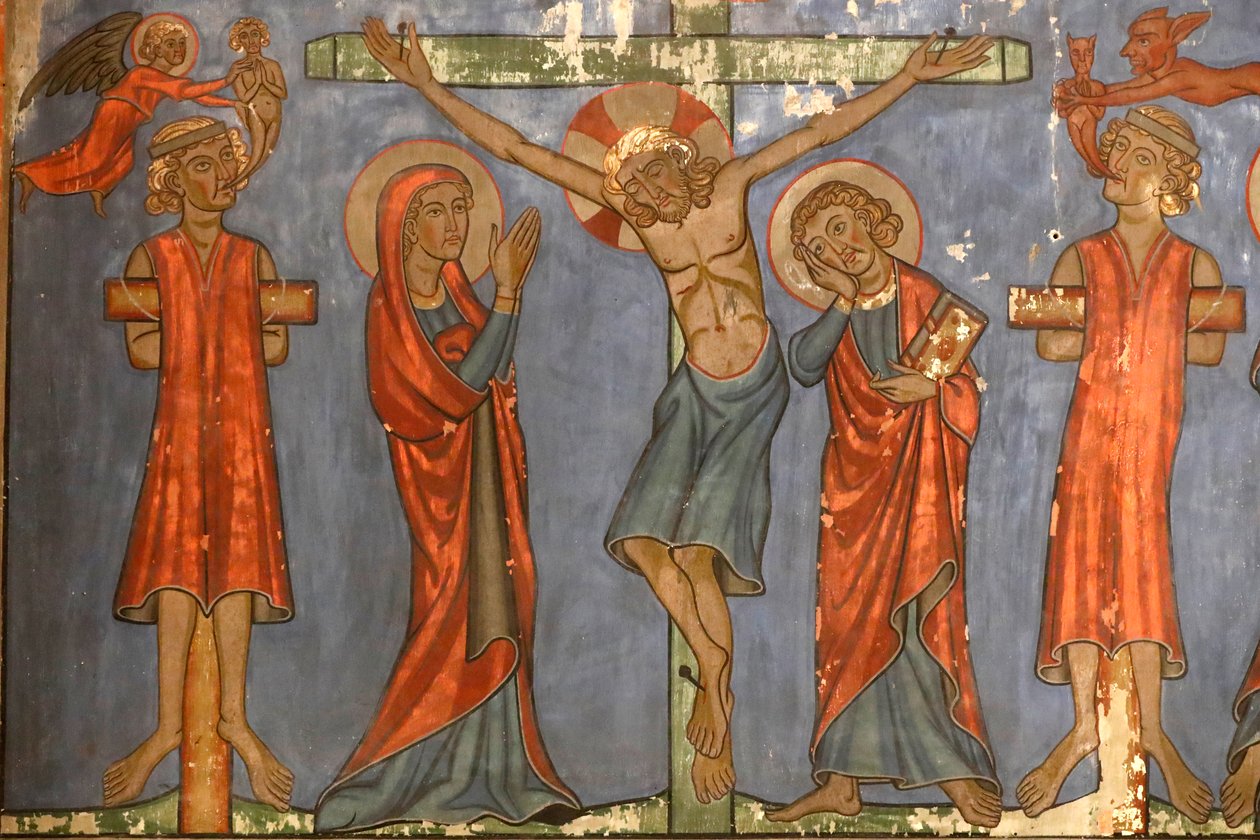 Kościół protestancki Saint-Pierre-le-Jeune, Ukrzyżowanie, Jezus na krzyżu, Fresco, Strasburg, Francja. autorstwa Unknown