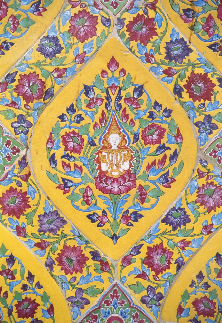 Tajlandia, Wat Rajabhofit, Świątynia Buddyjska, Courful Tile Detail autorstwa Unknown
