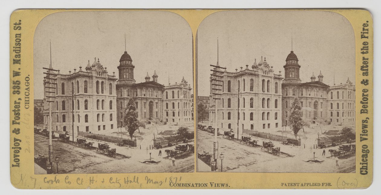 Sąd hrabstwa Cook i ratusz przed pożarem w Chicago w 1871 r. autorstwa American Photographer