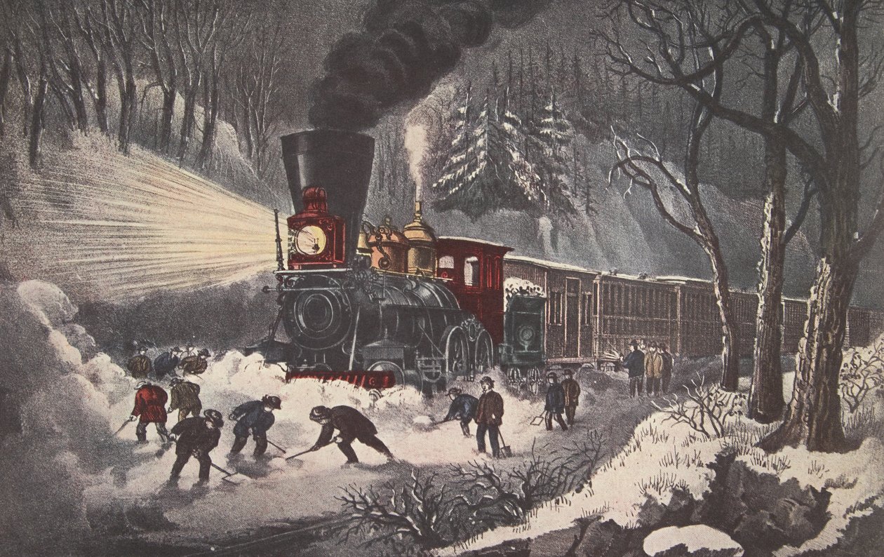 Scena American Railroad, Snow Bound, wyd. 1871, Kurier i Ives autorstwa American School