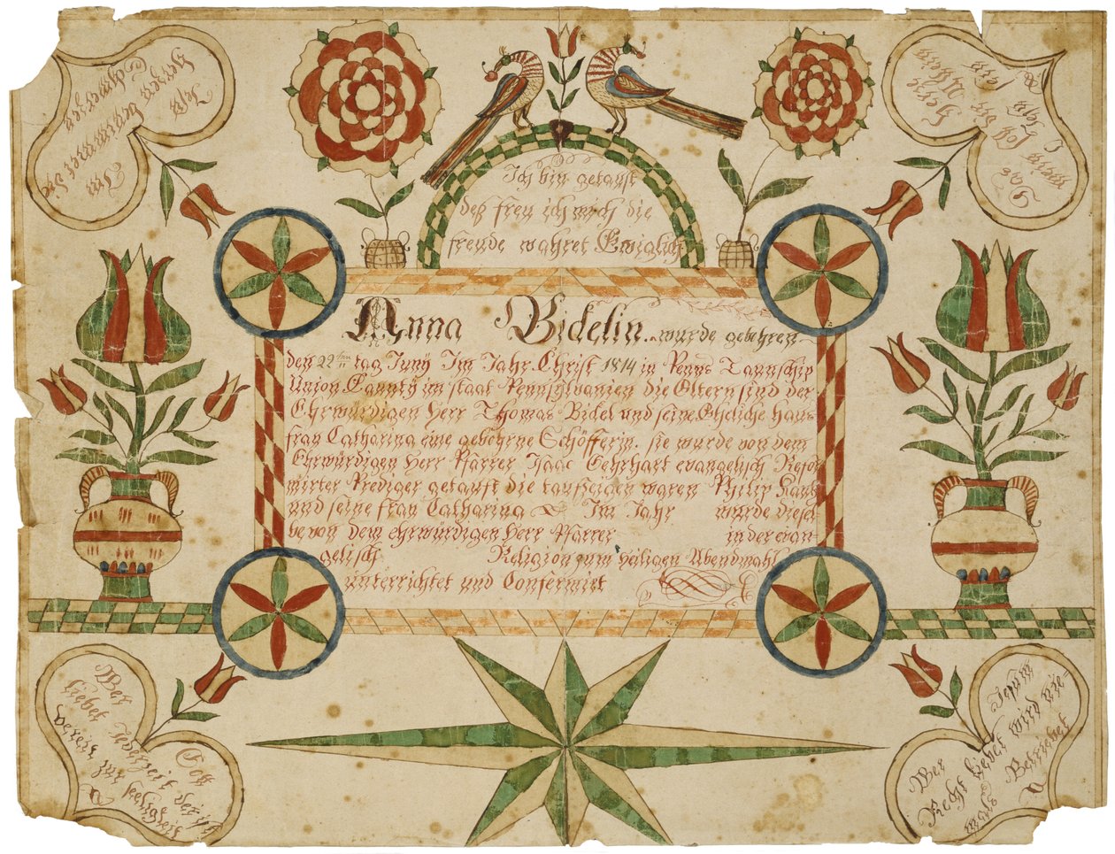 Akt urodzenia, ok. 1820-1830 (tusz i akwarela na papierze tkanym) autorstwa American School