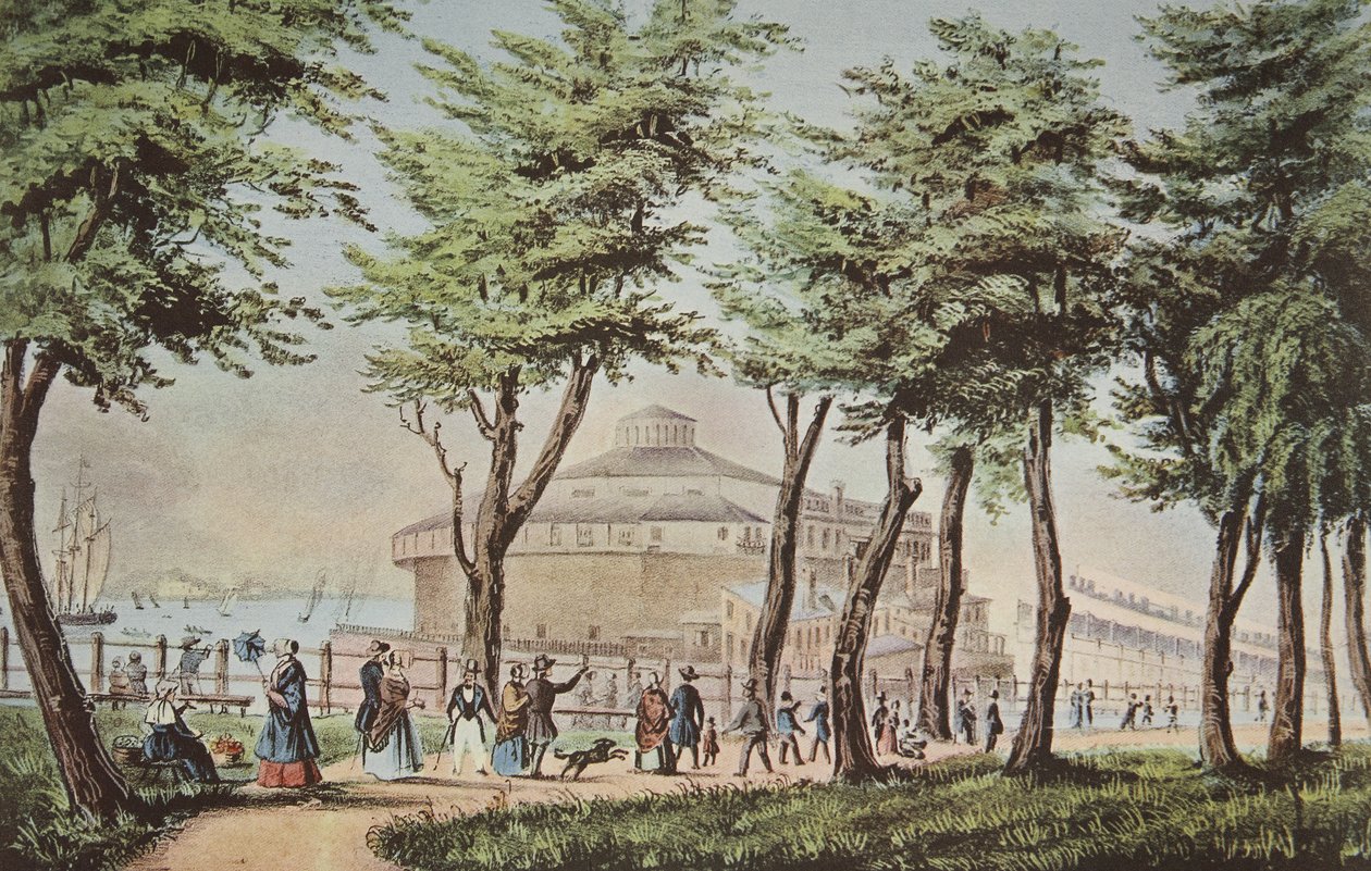 Castle Garden, Nowy Jork, From The Battery, wyd. 1848, Kurier i Ives autorstwa American School
