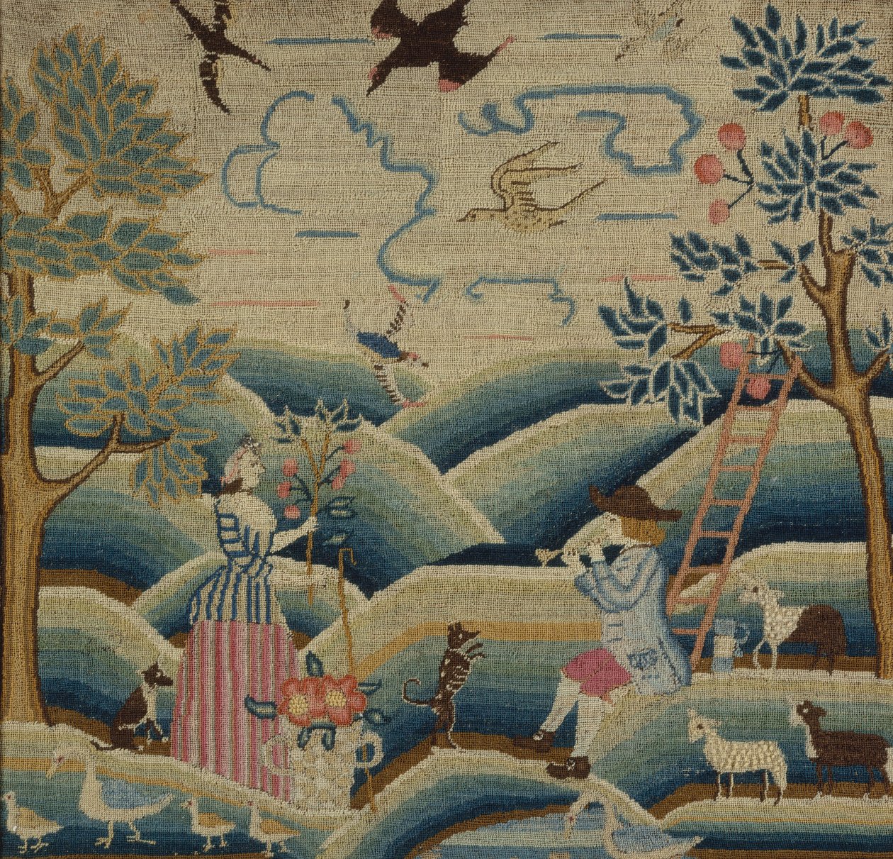Obraz haftowany, ok. 1740 (płótno, wełna, jedwab) autorstwa American School