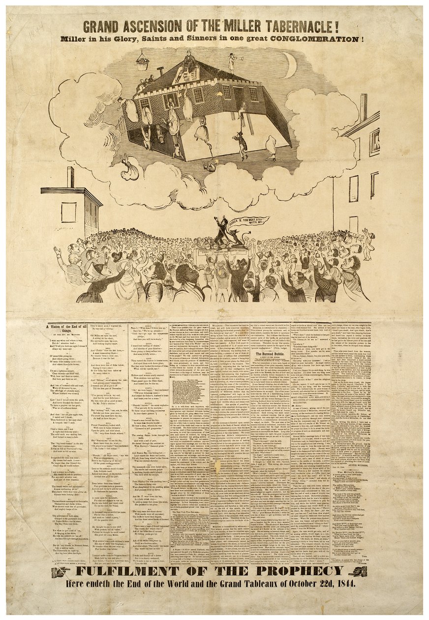 Wielkie Wniebowstąpienie w Tabernakulum Millera, Broadside przedstawiający koniec świata, 1844 autorstwa American School