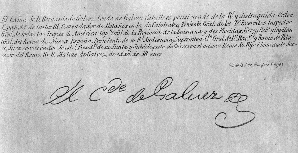 Podpis Bernardo de Galvez (1746-86) (detal 242187) autorstwa American School