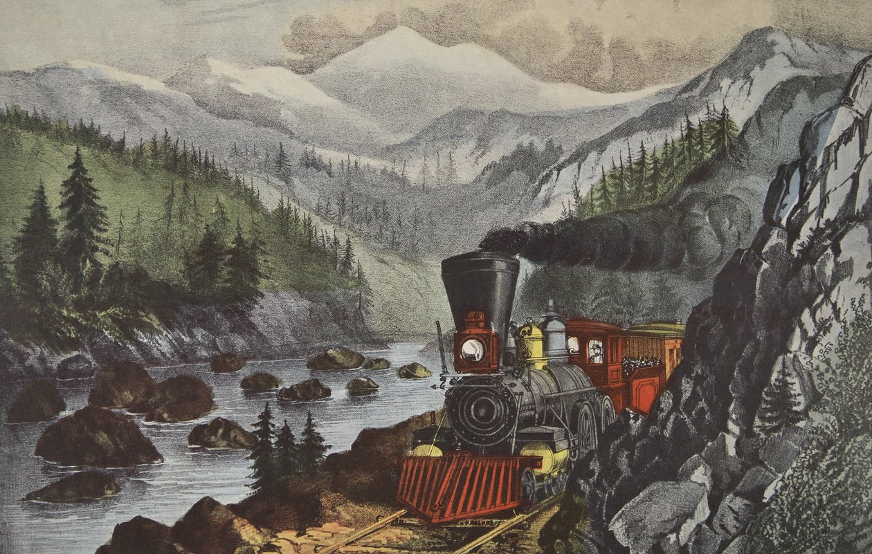 Droga do Kalifornii, Truckee River, Sierra-Nevada, wyd. 1871, Currier i Ives autorstwa American School