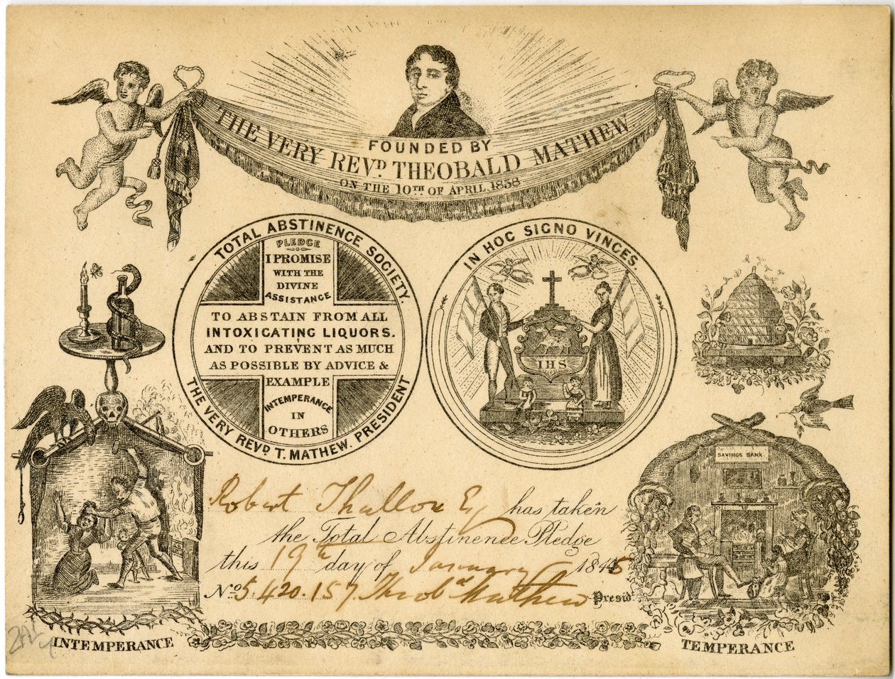 Karta zobowiązania do całkowitej abstynencji dla Roberta Thallowa, 1845 r. autorstwa American School