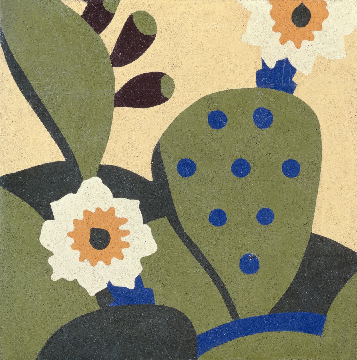 Płytka pokojowa w Zachodnim Teksasie przedstawiająca rośliny kaktusów, ok. 1936 (ceramiczna) autorstwa American School
