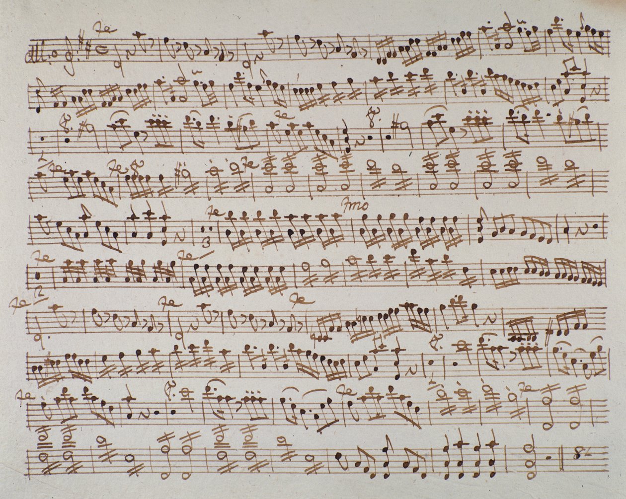Strona z partyturą pierwszych skrzypiec w uwerturze Mitrydate austriackiego kompozytora Wolfganga Amadeusza Mozarta (1756-1791), 1770. autorstwa Austrian School