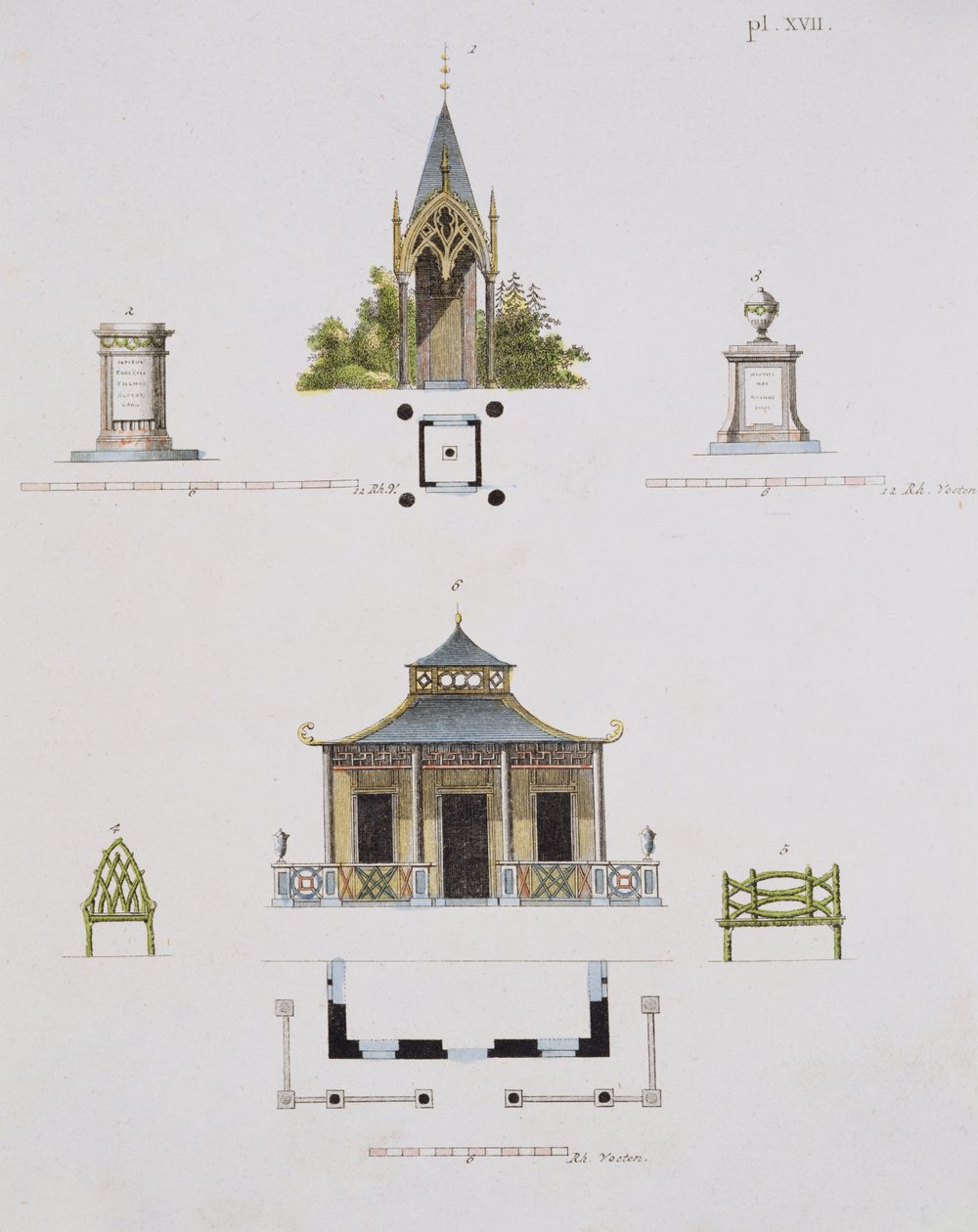 Dekoracje ogrodowe, z Magazine of Garden Gems, G. van Laar, opublikowane 1802 (patrz także 172966) autorstwa Dutch School