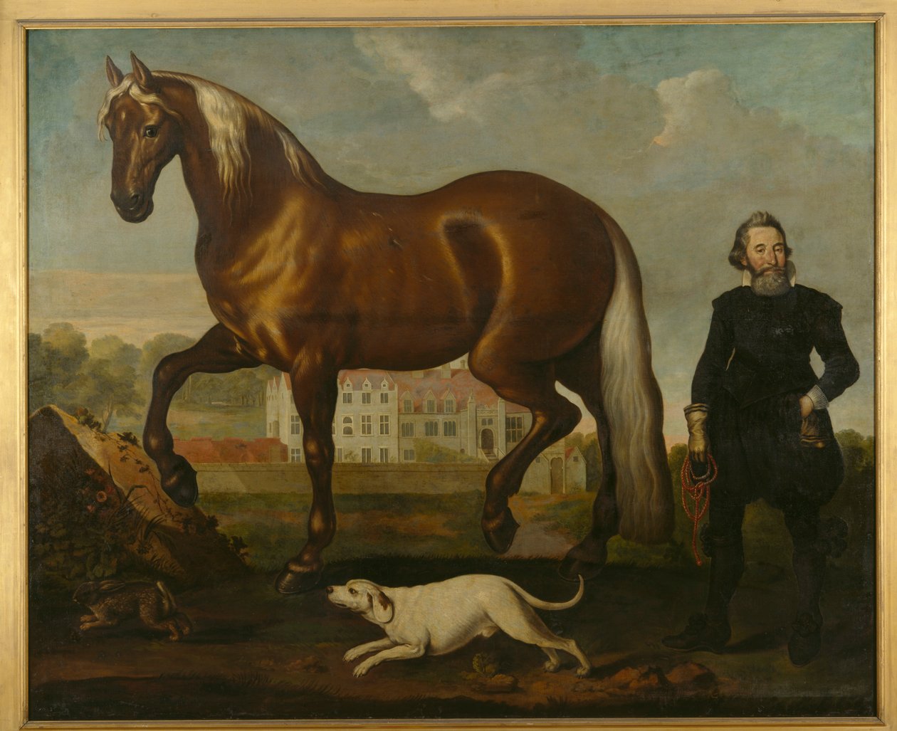 Gniady koń z widokiem na opactwo Welbeck – front zachodni, ok. 1630 autorstwa English School
