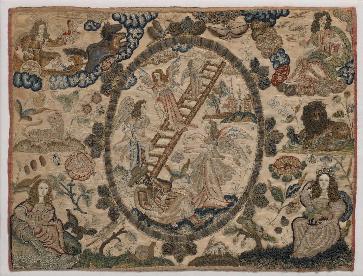 Jacobs Ladder, өргөсөн торгон хатгамал, c.1660 (торгон хатгамал)поли autorstwa English School