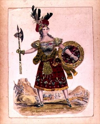 Pani Egerton w roli Helen Macgregor, żony Roba Roya Macgregora z inscenizacji powieści Rob Roy Sir Waltera Scotta, wyd. A. Park, 1823 (grafika i kolaż) autorstwa English School