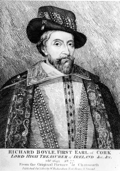 Richard Boyle (1566-1643), pierwszy hrabia Cork i lord wysoki skarbnik Irlandii, po oryginale z 1643 r. w Chatsworth, wyd. 1803 autorstwa English School