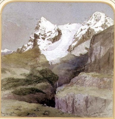 Eiger i Monch z okolic Murron, 20 sierpnia 1860 (wc na papierze) autorstwa English School