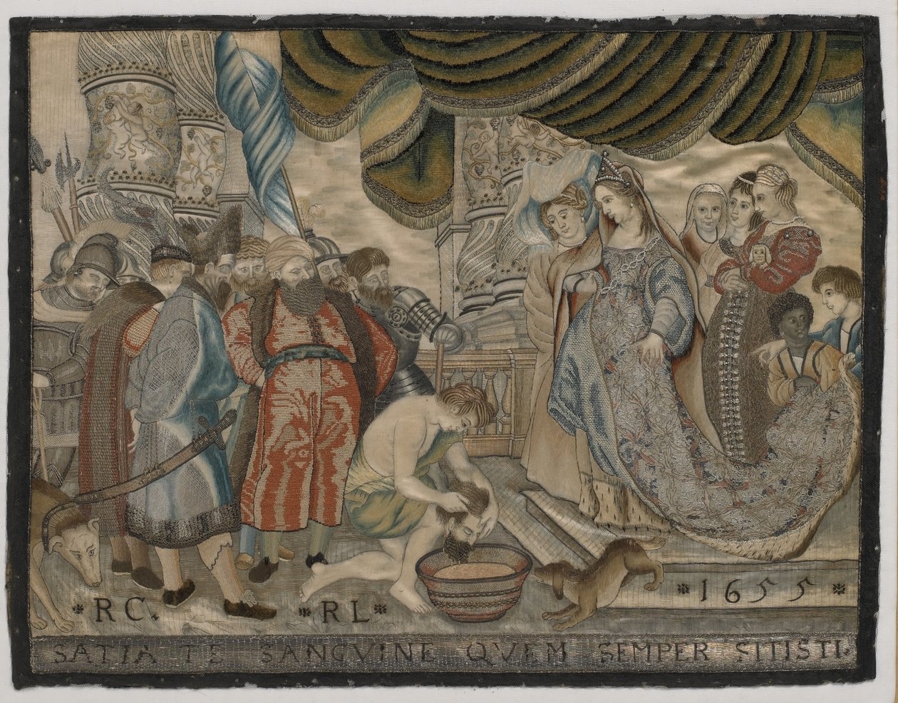 Zemsta królowej Tomyris na Cyrusie, haft jedwabny, ok. 1655 (haft jedwabny) autorstwa English School