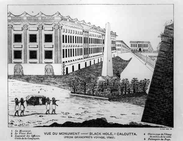 Widok pomnika Czarnej Dziury w Kalkucie, z Grandpres Voyage, 1790 autorstwa English School
