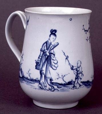 Kubek Worcester w formie tralki zdobiony niebieską glazurą, ok. 1755 (ceramika) autorstwa English School