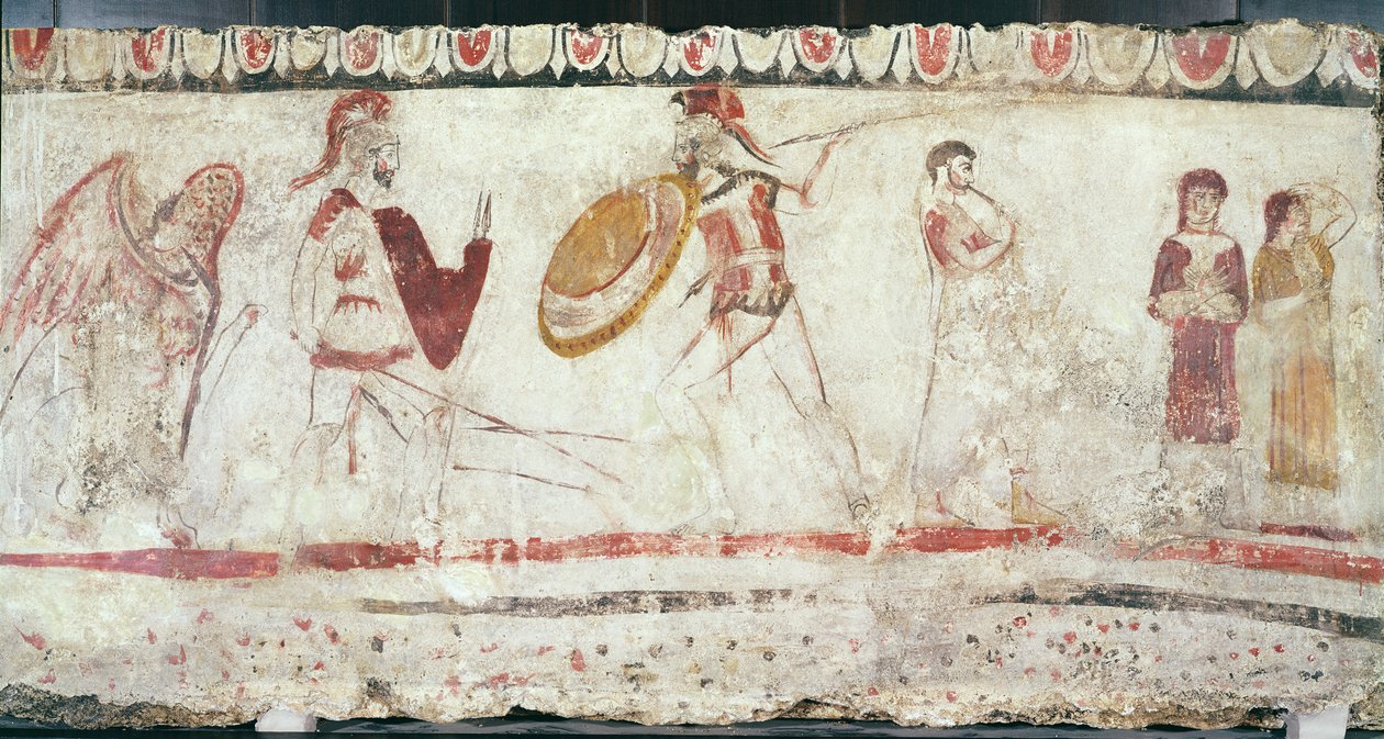 Walczący wojownicy, detal z komory grobowej, 330-320 p.n.e. autorstwa Etruscan
