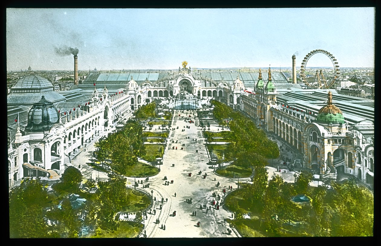Paris Exposition Universelle: Champ de Mars, Chateau of Water i Palace of Electricity, 1900 (zjeżdżalnia z latarnią) autorstwa French Photographer