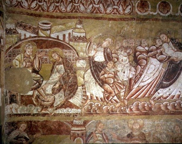 (od lewej) Chrystus myje stopy Piotrowi, Judasz całuje Chrystusa (szczegóły patrz 95751) autorstwa French School