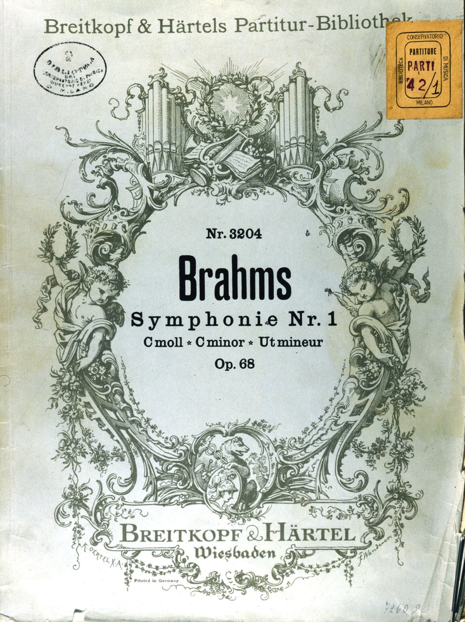 Frontispis partytury pierwszej symfonii Johannesa Brahmsa (1833 - 1897) autorstwa French School