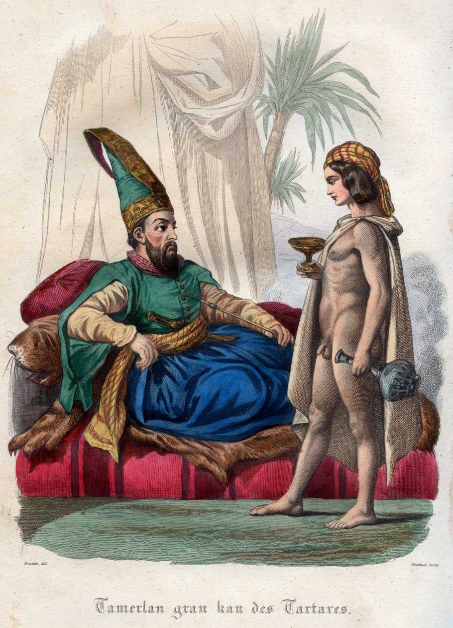 Mongolski monarcha Timur (Tamerlane) (1336-1405) i młoda naga autorstwa French School