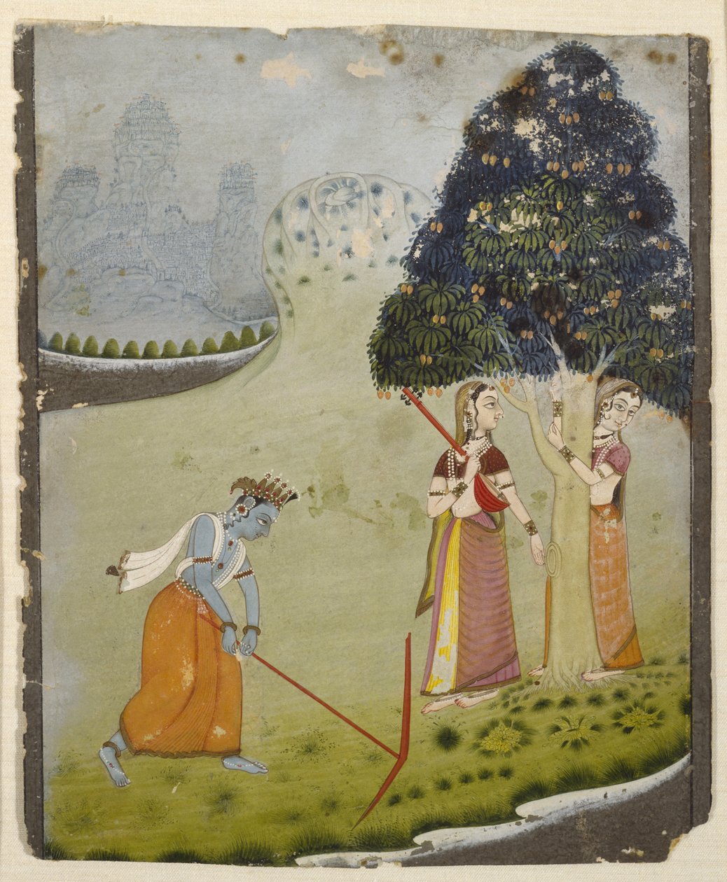 Balaram Drawing Water for Krishna, połowa XVIII wieku (tempera na papierze wykładanym) autorstwa Indian School