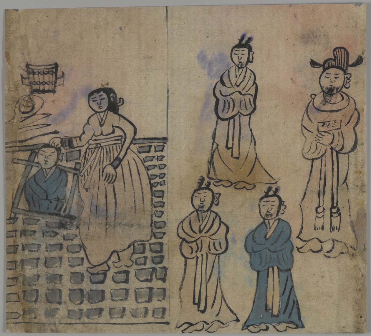 Scena rodzajowa, 1 z 4, XIX w. (wc tusz na papierze) autorstwa Korean School