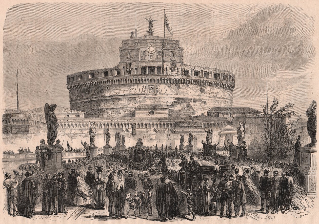 Widok na zamek św. Anioła (Castel SantAngelo) Rzym, Włochy autorstwa Unknown