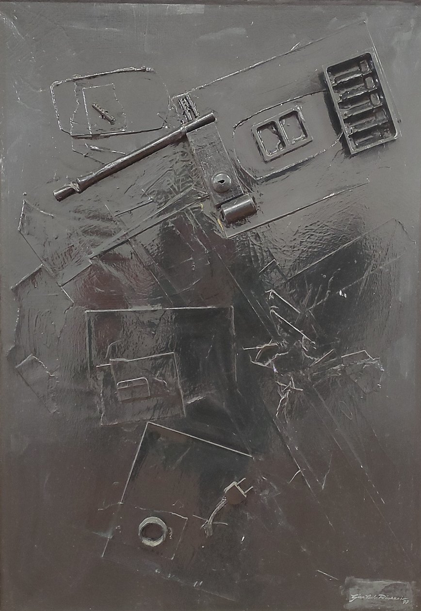 G. C. Riccardi, Combustione n. 1, 1977, mieszane media na płótnie, 60x80, Arpino, Fundacja Umberto Mastroianniego, Włochy. autorstwa Gian Carlo Riccardi