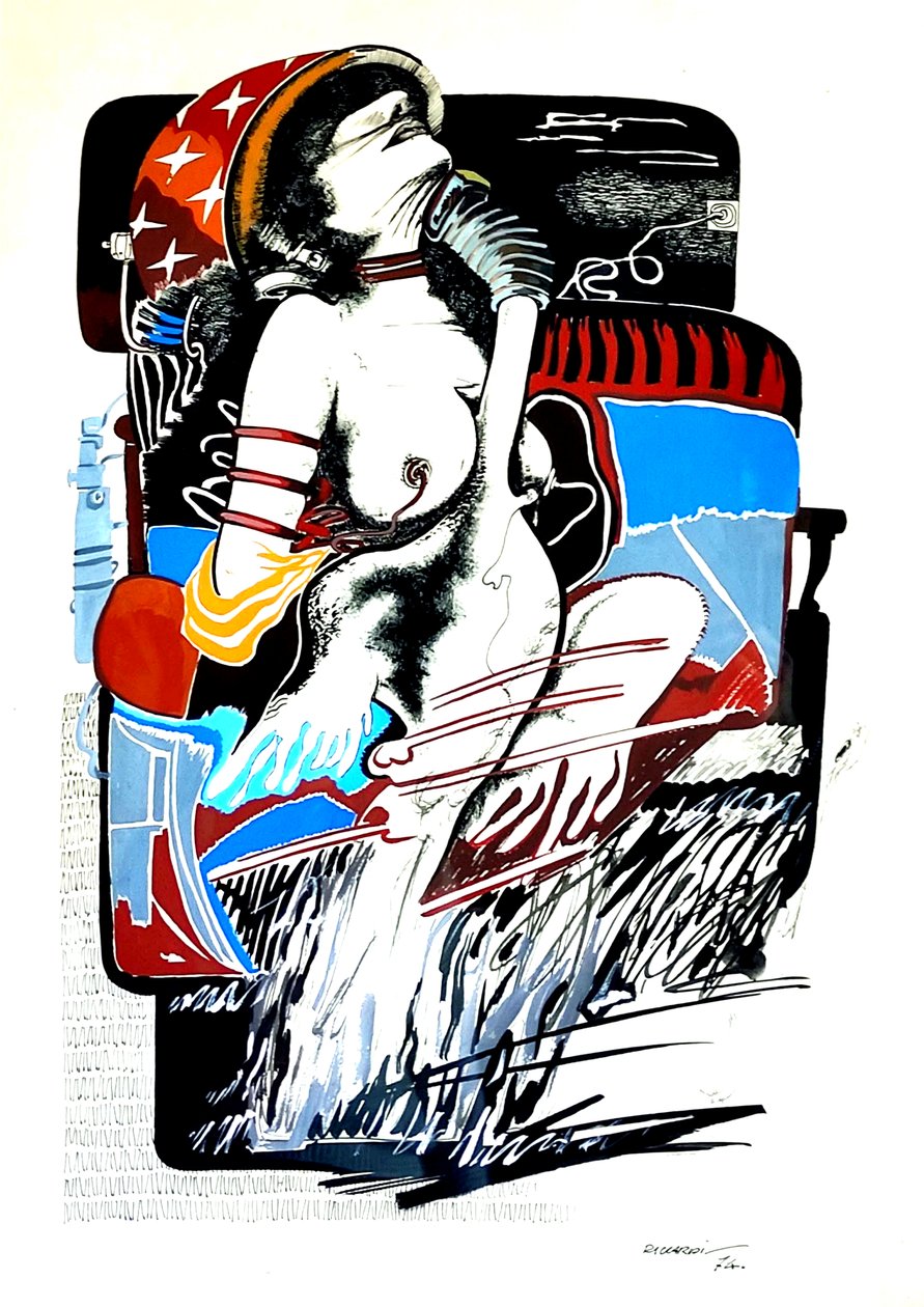 G. C. Riccardi, Leda z łabędziem, 1974, Tinte auf Papier, 50x70, Italien. autorstwa Gian Carlo Riccardi
