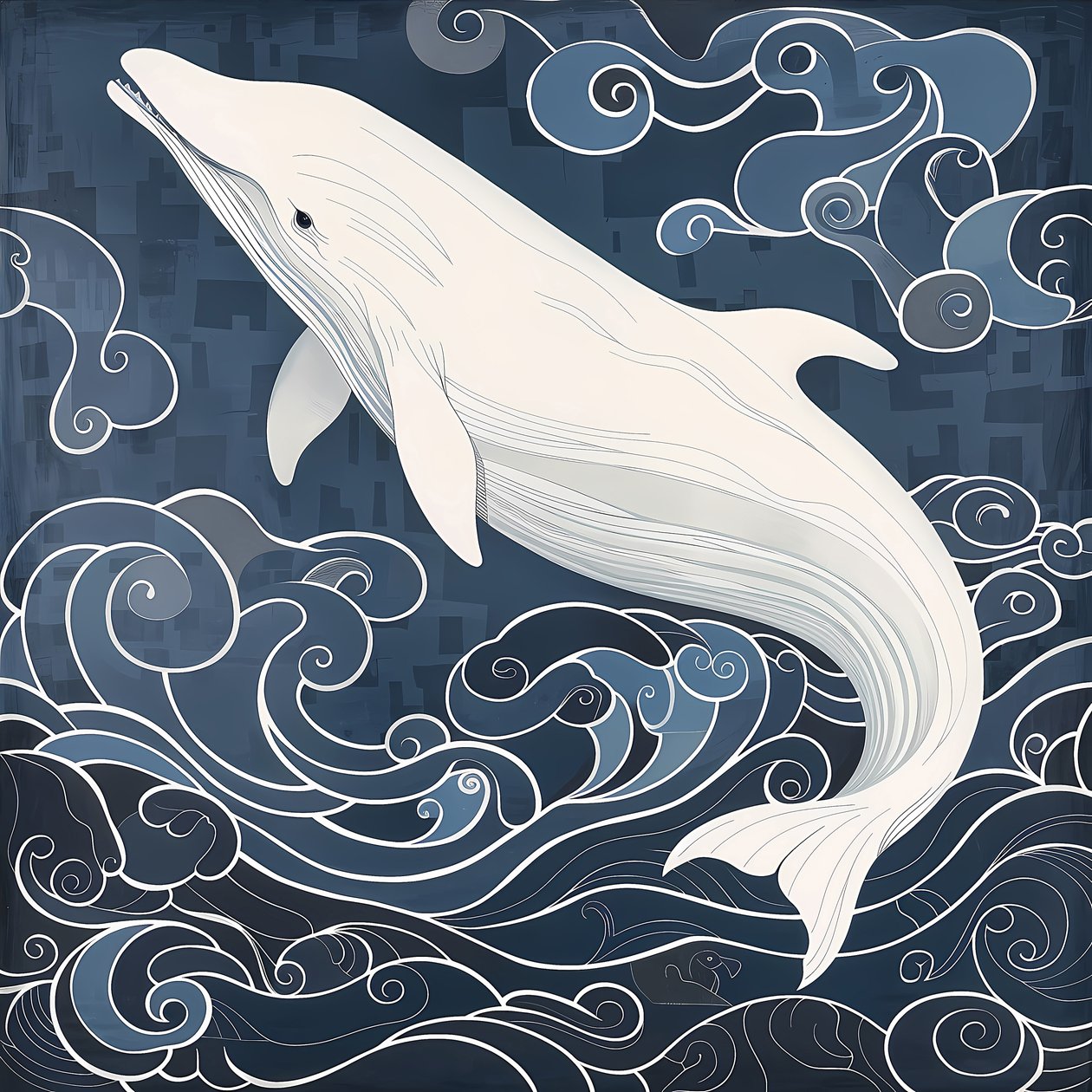 Delfin na surrealistycznym niebieskim tle, Nautical Wall Decor, grafika na zamówienie autorstwa F. Abderrahim