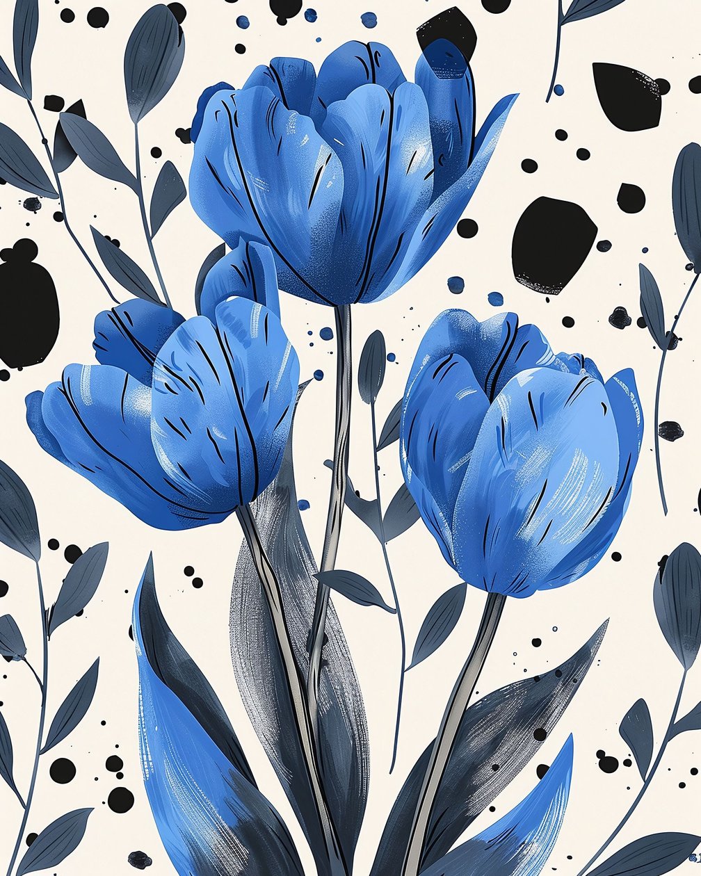 David Tulips rysunek konwencjonalnie w kolorze niebieskim | botaniczne grafiki ścienne autorstwa F. Abderrahim