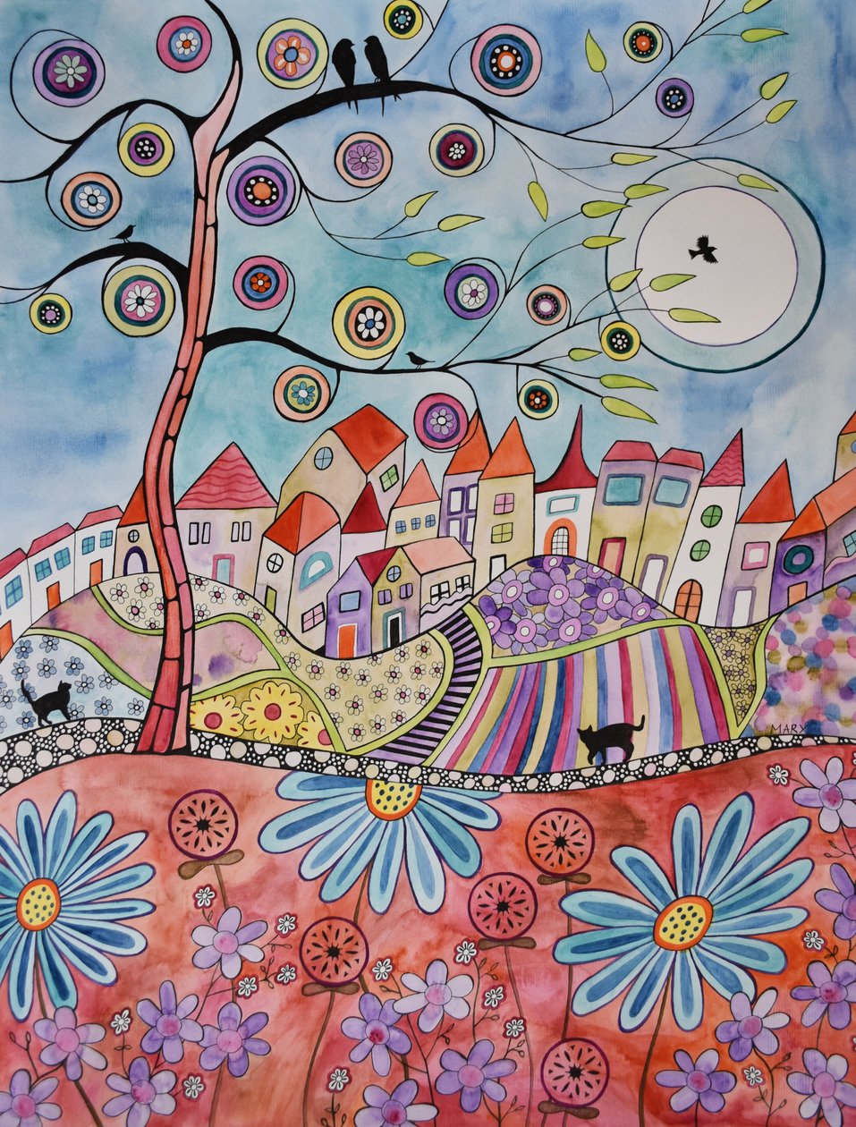 Wioska za czerwoną łąką autorstwa Marys Watercolors