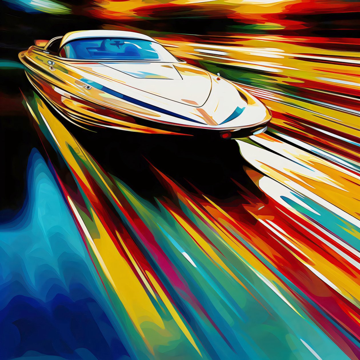 Glide Through Light: Speedboat on a Shiny Road, grafika na płótnie autorstwa F. Abderrahim